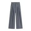 Grey high-waisted wide-leg pants with a flowing feel are casual, slimming and versatile women's pants Item Picture